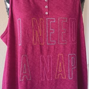 Secret Treasures Hot Pink Tank Top with Multicolor Stitched 'I NEED A NAP'